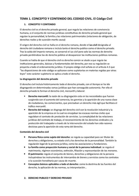 Tema 1 Concepto Y Contenido Del Derecho Civil Tema 1 Concepto Y