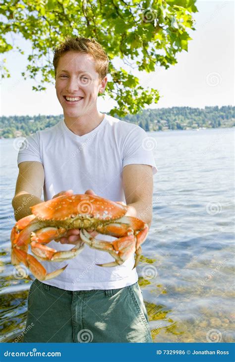 Man Holding Crab Stock Photo Image Of Smile Twenty Person 7329986