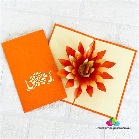 Handmade Orange White Lotus Flower Pop Up Card 3d Cards Online Party Supplies