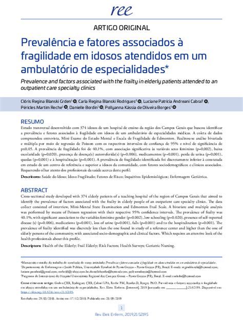 Pdf Prevalência E Fatores Associados à Fragilidade Em Idosos