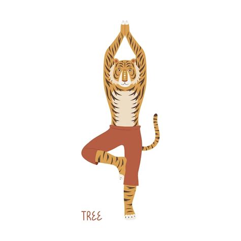 Tigre Dans La Pose De Yoga D Arbre Vrksasana Yoga Pose Art Vecteur