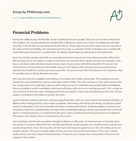 Financial Problems 600 Words