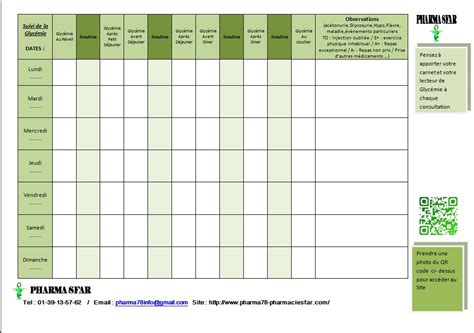 Feuillet de suivi de glycémie
