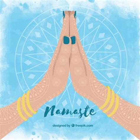 Download Vector Namaste Greeting Background With Flowers In Flat