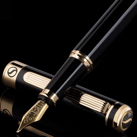 Black Lacquer Fountain Pen Scriveiner - Stunning Luxury Pen with 24K Gold Finish, Schmidt 18K ...