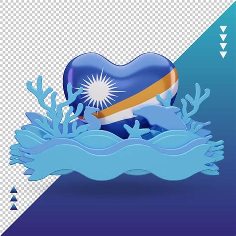 Premium PSD 3d Ocean Day Marshall Islands Love Flag Rendering Front View