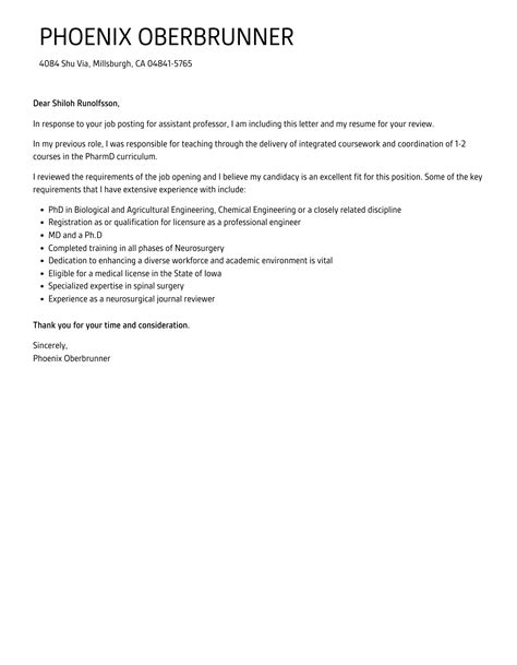 Assistant Professor Cover Letter Velvet Jobs