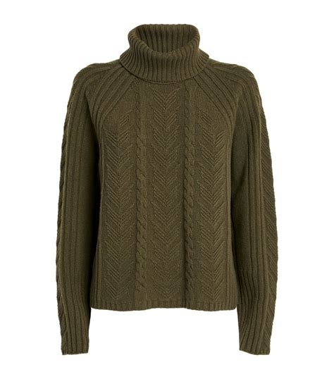 Womens ME EM Green Wool Cashmere Cable Knit Sweater Harrods UK