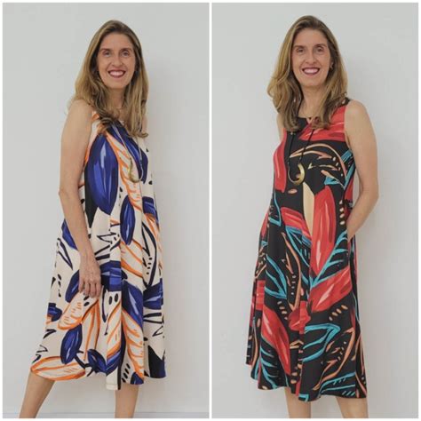 Vestido Paula Midi Sem Manga Linha A Bolsos Em Viscolycra