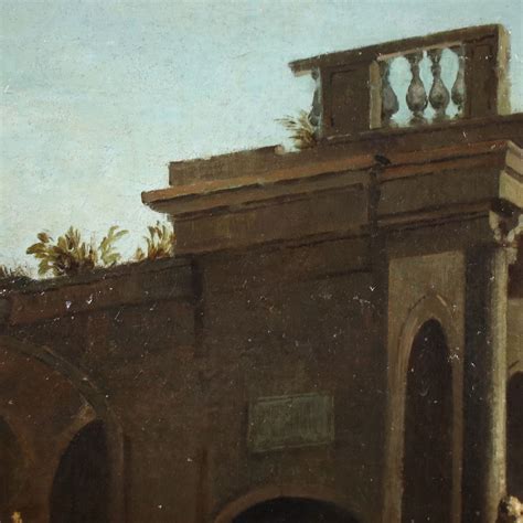 Dipinto Antico Capriccio Architettonico Italia 700 Quadro Olio Su Tela