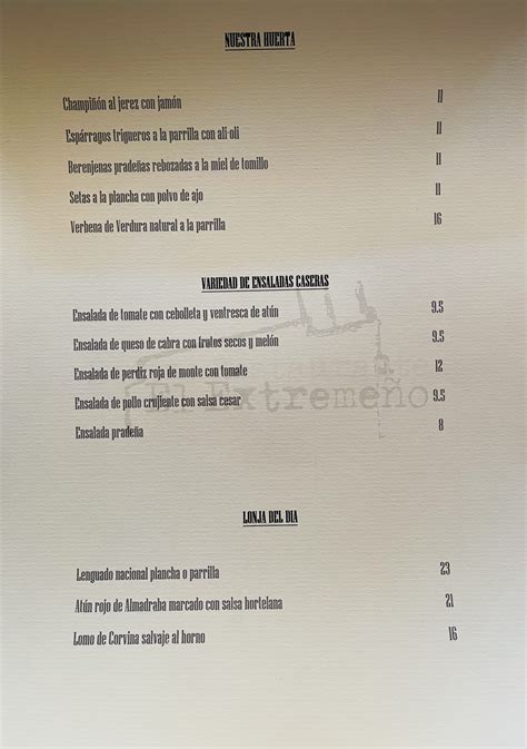 Carta Restaurante Restaurante Alojamientos El Extreme O