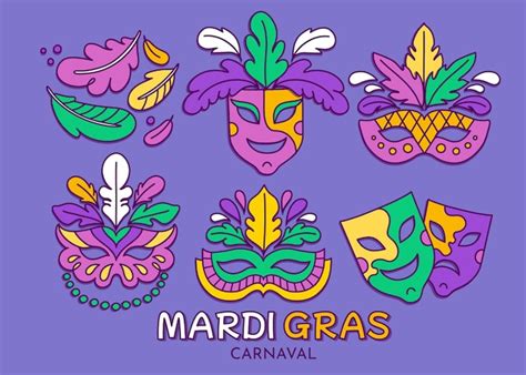 Colección de elementos dibujados a mano para el festival mardi gras