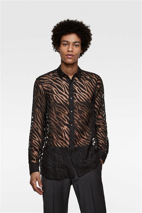 Semi Sheer Jacquard Shirt Printed Shirts Man Sale Zara United