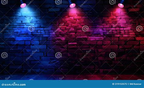 Neon Red And Blue Lights On Brick Wall Background Ai Generated Stock