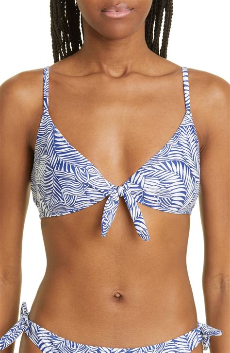 Buy LEMLEM Palm Leaf Tie Front Bikini Top Royal Blue At 60 Off