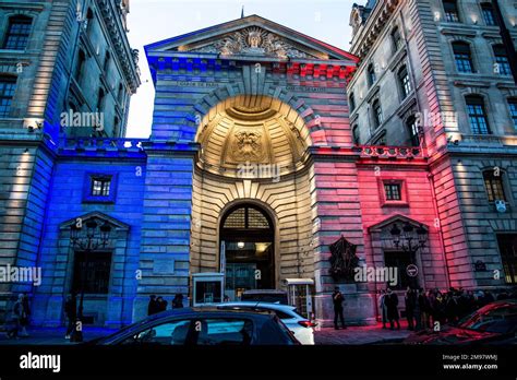 Paris France Dec 27 2022 Three Color Light Shading On The Paris