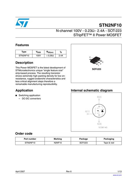 Original N Channel Mosfet Stn Nf Nf N Nf A V Sot New