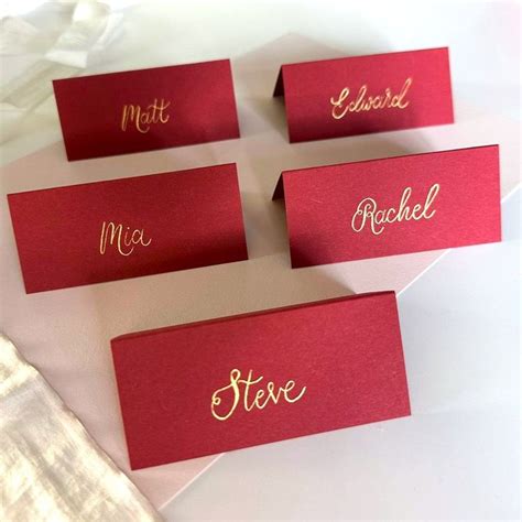 Red And Gold Wedding Name Cards Christmas And Wedding Place Cards