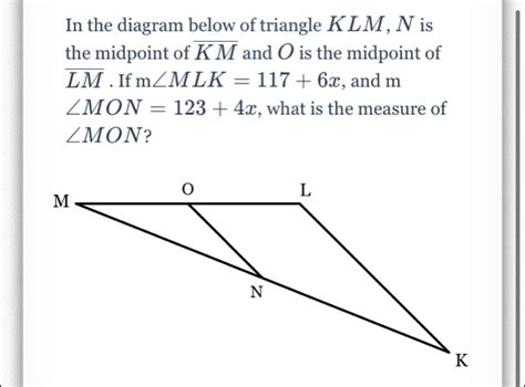 Solved In The Diagram Below Of Triangle Klm N Is The Midpoint Of