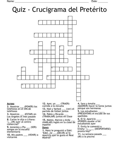 Quiz Crucigrama Del Pret Rito Crossword Wordmint