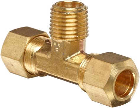 Anderson Metals 50072 0604 Brass Tube Fitting Tee 3 8 Compression X 1 4 Bottom Male Pipe