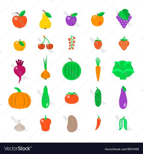 Farm Fruits And Vegetables Flat Icons Set Vector Image