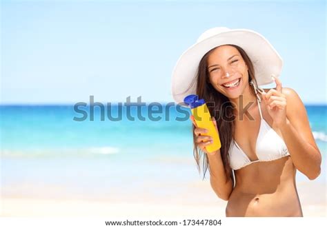 Sunscreen Beach Woman Bikini Applying Sun Stock Photo Edit Now