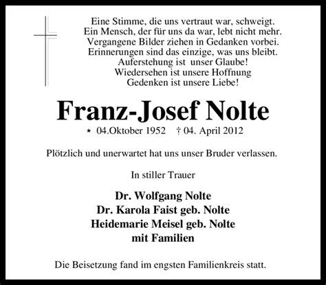 Traueranzeigen Von Franz Josef Nolte Trauer In NRW De