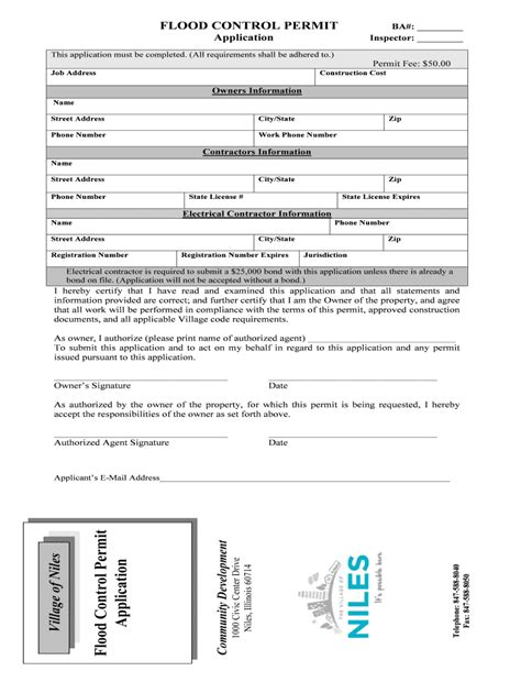 Fillable Online Flood Control Permit Ba Application Inspector Owners