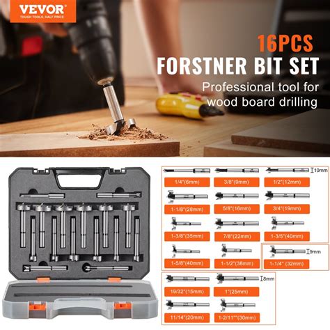 Vevor Forstner Bit Set 16 Pcs Forstner Drill Bits Set 1 4 To 1 5 8 Carbon Steel With