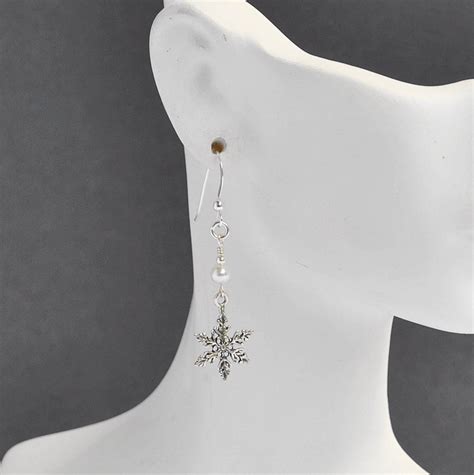 Snowflake Earrings Sterling Silver Pearl Snowflake Jewelry Etsy