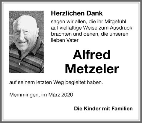 Traueranzeigen Von Alfred Metzeler Allg Uer Zeitung