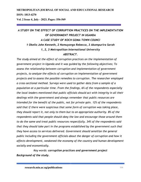 Pdf A Study On The Effect Of Corruption Practices On The