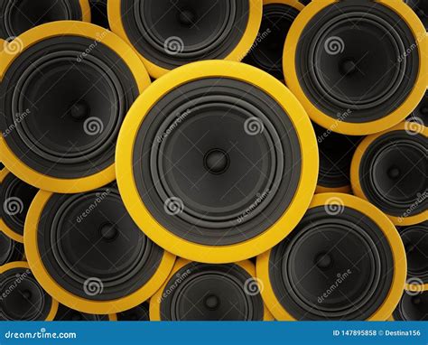 Black And Yellow Speakers Background 3d Illustration Stock