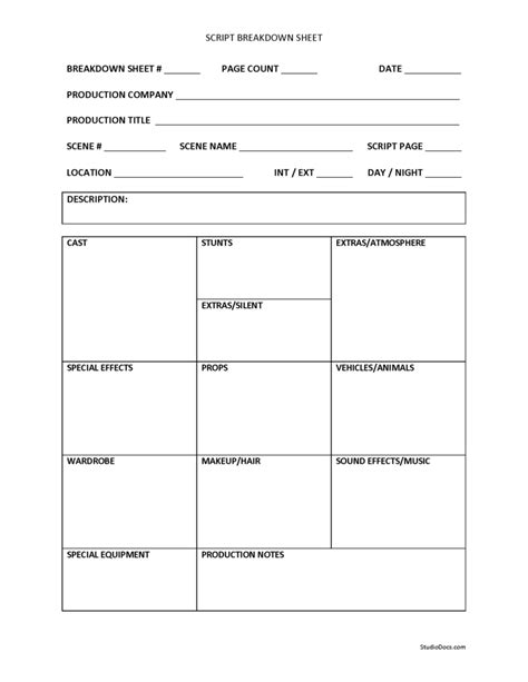 Script Breakdown Sheet Studiodocs