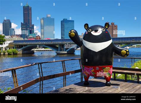 Model Of Taiwanese Black Bears And The Kaohsiung Skyline Love River