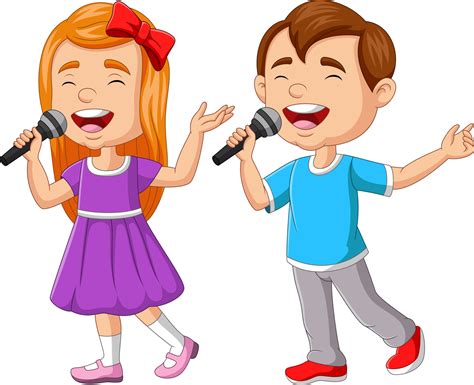 Niño Y Niña Cantando Con Micrófono 8604913 Vector En Vecteezy