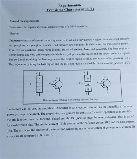 Solved Experiment#6 Transistor Characteristics (1) Aims of | Chegg.com