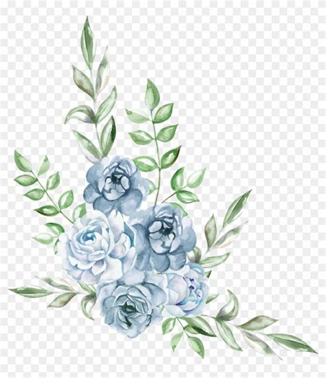 Blue Rose Cluster Watercolor PNG