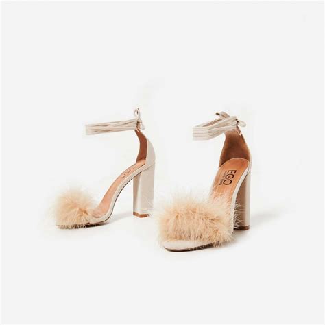 EGO Vision Lace Up Fluffy Heel In Nude Faux Suede Shoes Post