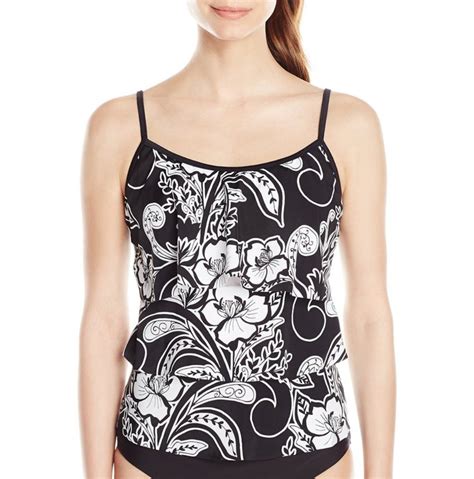 Buy Caribbean Joe Womens Risque Triple Tier Ruffle Tankini 18 Black At