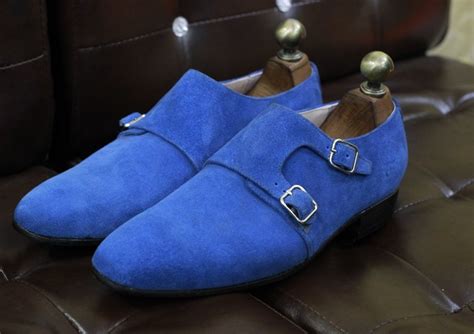 Mens New Handmade Leather Shoes Blue Suede Leather Double Monk Strap Dress And Formal Shoes