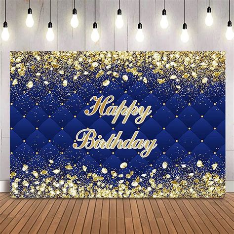 Cheeseandu 7x5ft Navy Blue Happy Birthday Party Backdrop