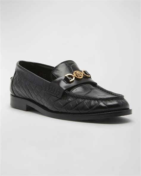 Versace Medusa Croco Slip On Loafers Neiman Marcus