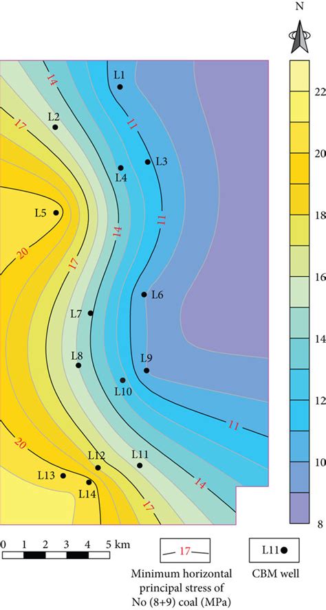 Contour Map Of Minimum Horizontal Principal Stress Of No 89 Coal In