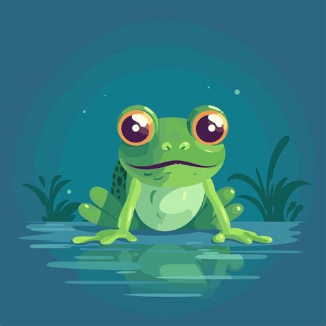 Premium Vector Cute Green Frog Cartoon Character Frog And A Water