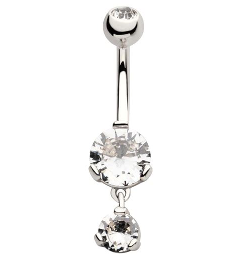 Round Clear Cz Dangle Stainless Steel Belly Button Ring