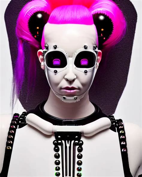 Symmetrical Portrait Of A Biomechanical Cyborg Wearing Stable Diffusion