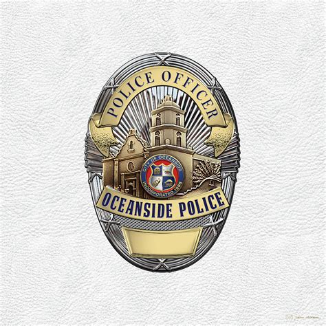 Oceanside Police Department Opd Officer Badge Over White Leather