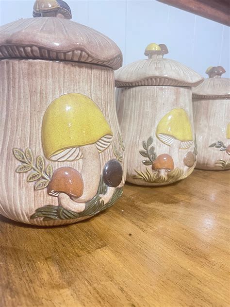 Vintage Arnels Merry Mushroom Canisters Etsy